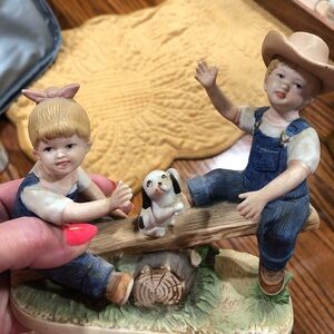 Home Interiors Figurine with Blue and Tan Accents